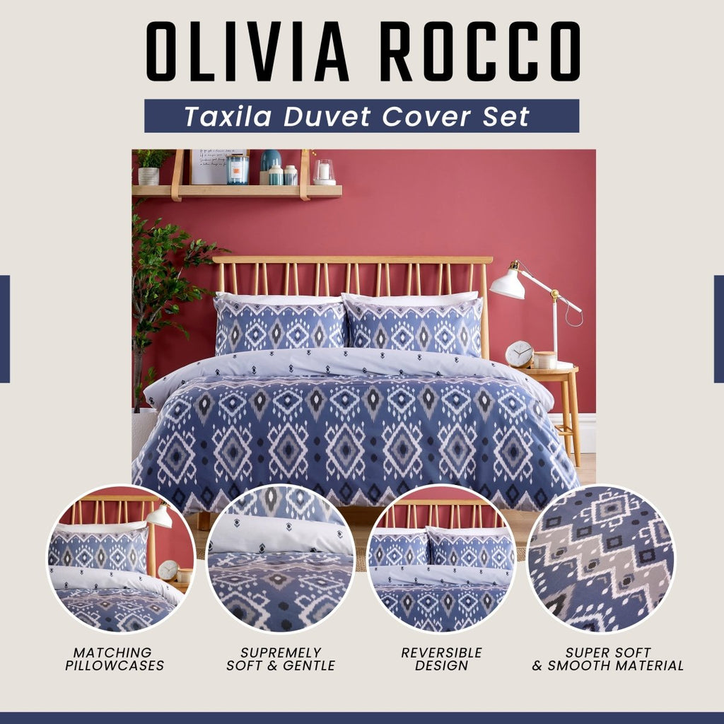 OLIVIA ROCCO Taxila Duvet Cover Set Easy Care Reversible Cotton Mix Super Soft for Everyday Luxury Hotel - Style - Joe’s Haven
