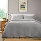 OLIVIA ROCCO Belgravia Grey Microfibre Duvet Cover Set With Pillowcases Soft Easy Care - Joe’s Haven