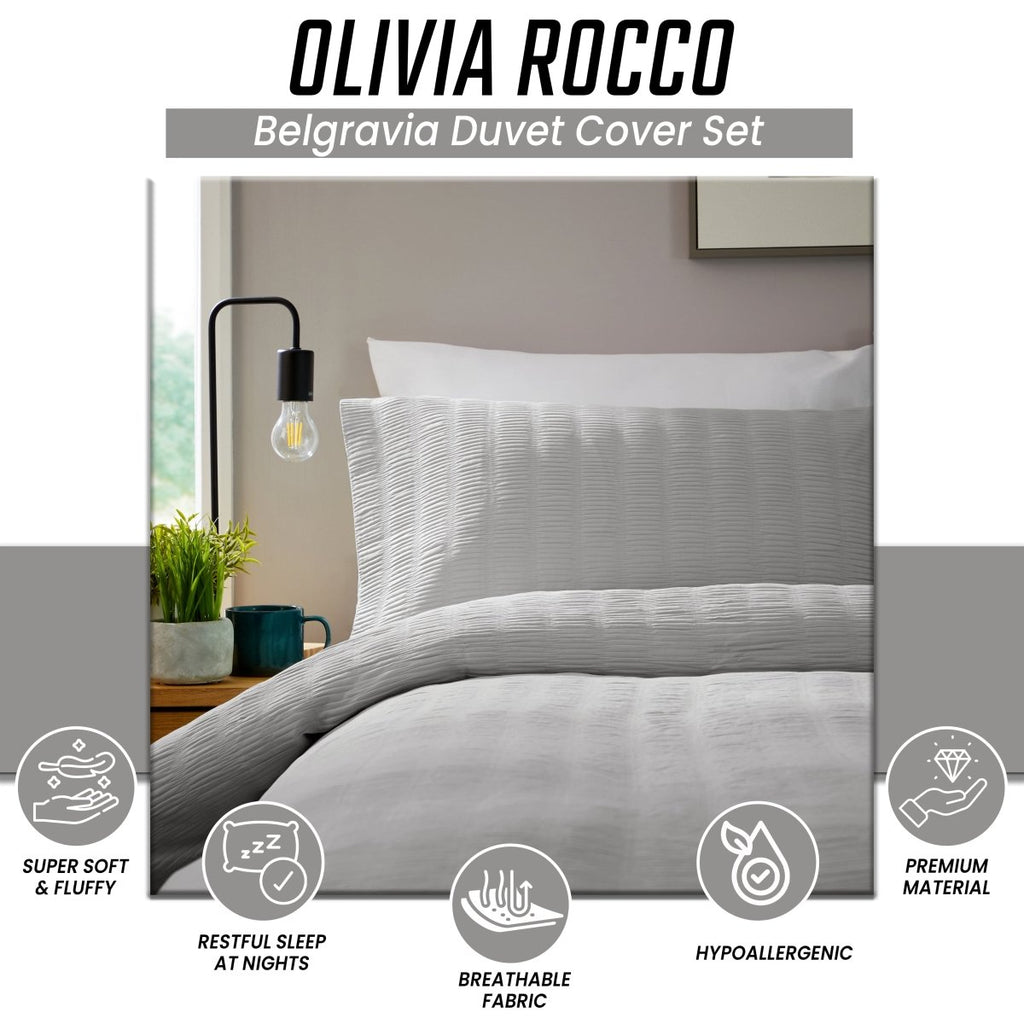 OLIVIA ROCCO Belgravia Grey Microfibre Duvet Cover Set With Pillowcases Soft Easy Care - Joe’s Haven