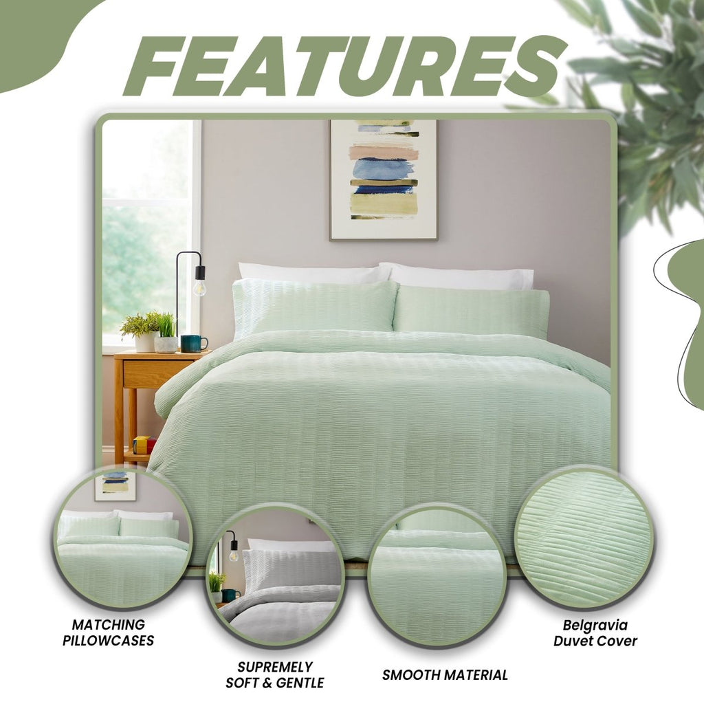 OLIVIA ROCCO Belgravia Sage Green Microfibre Duvet Cover Set With Pillowcases Easy Care - Joe’s Haven