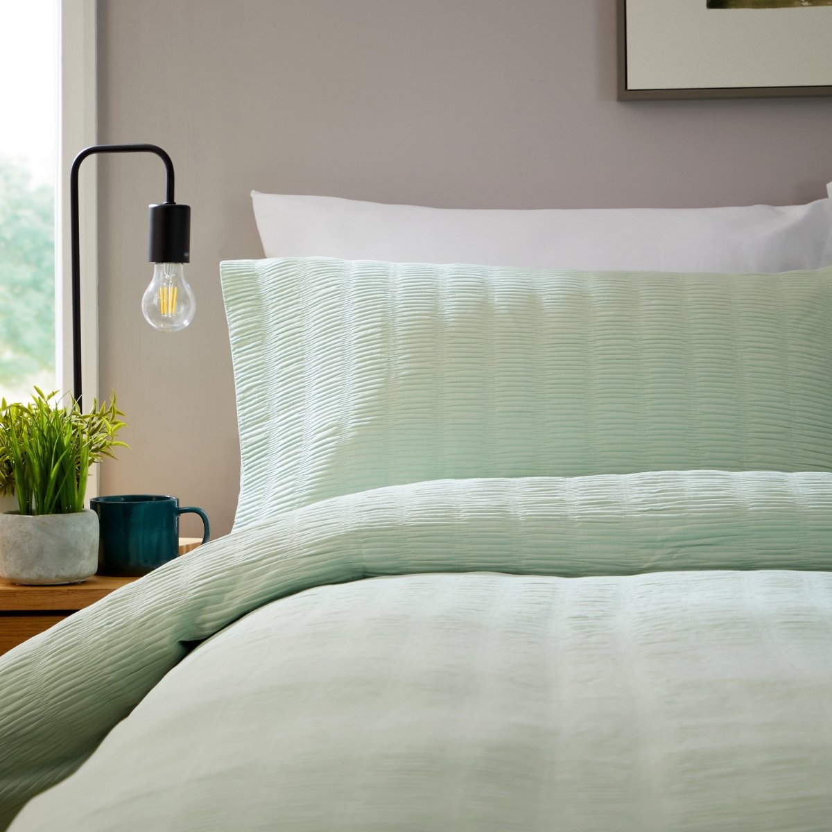 OLIVIA ROCCO Belgravia Sage Green Microfibre Duvet Cover Set With Pillowcases Easy Care - Joe’s Haven