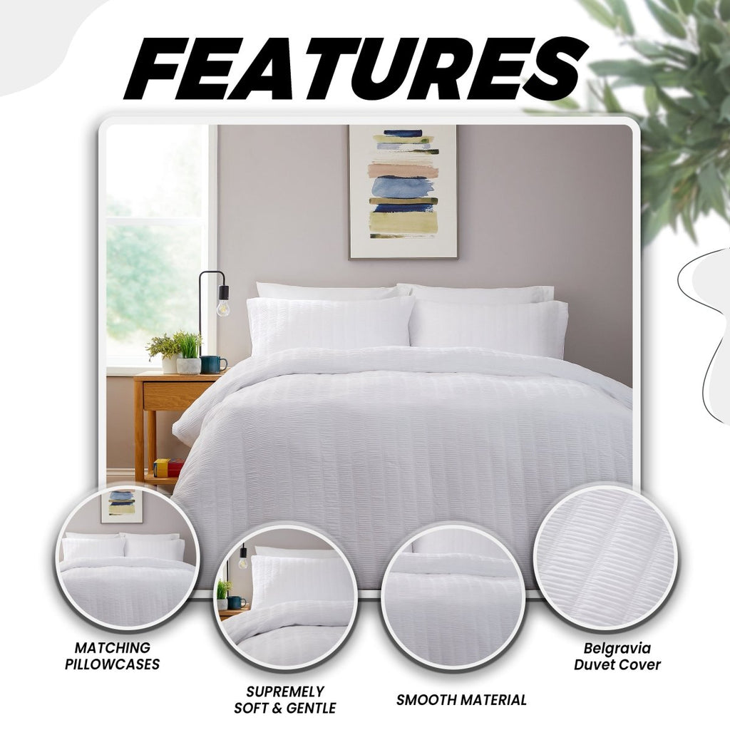 OLIVIA ROCCO Belgravia White Microfibre Duvet Cover Set With Pillowcases Soft Easy Care - Joe’s Haven