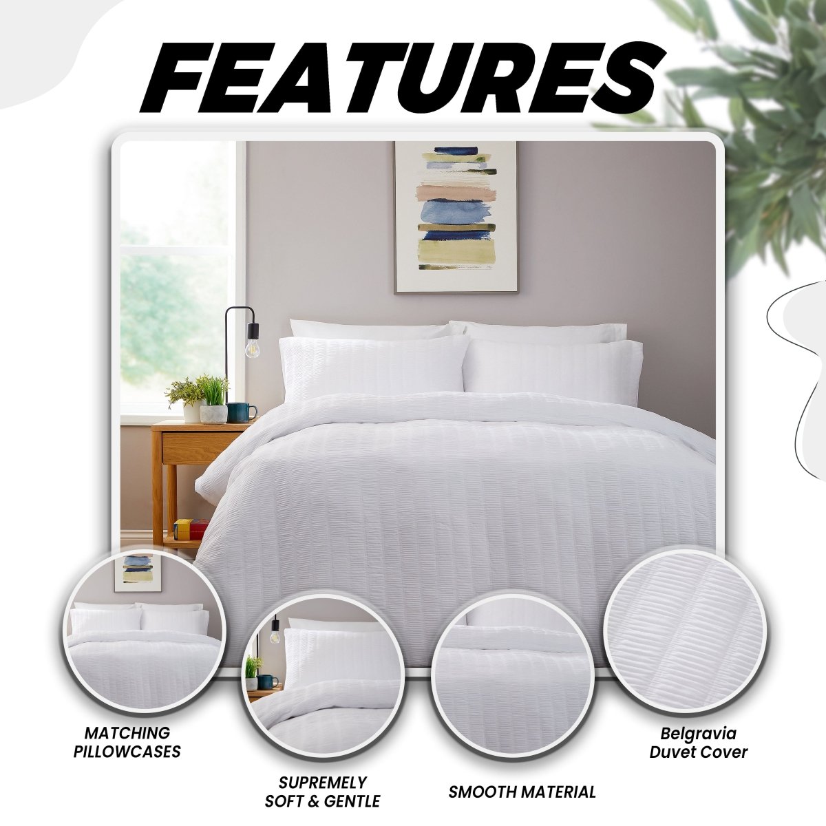 OLIVIA ROCCO Belgravia White Microfibre Duvet Cover Set With Pillowcases Soft Easy Care - Joe’s Haven