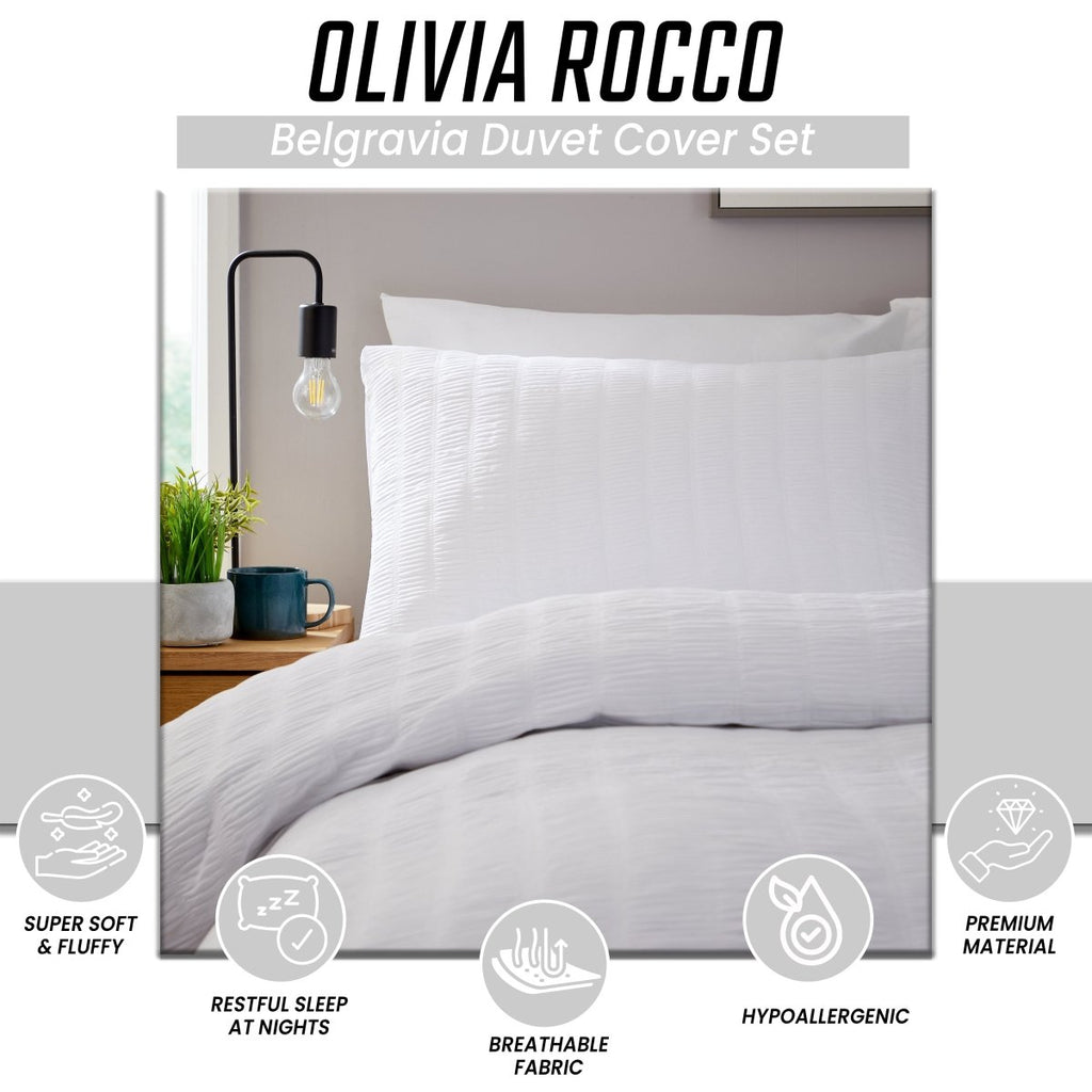 OLIVIA ROCCO Belgravia White Microfibre Duvet Cover Set With Pillowcases Soft Easy Care - Joe’s Haven