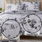 OLIVIA ROCCO Blossom Grey Printed Reversible Quilted Duvet Cover Set Easy Care Hotel - Quality Easy - Care Bedroom - Joe’s Haven