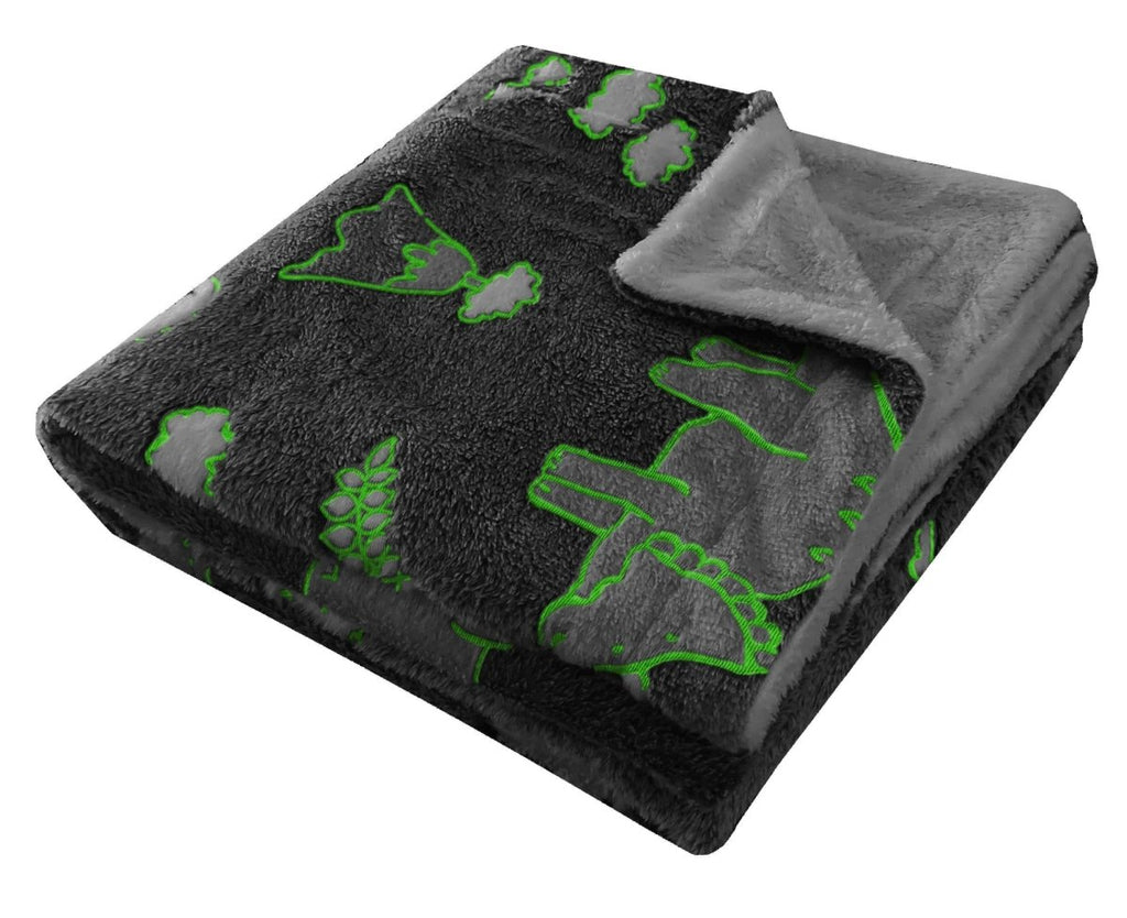 OLIVIA ROCCO Dinosaur Glow In The Dark Teddy Fleece Duvet Set With Bed Throw And Cushion - Joe’s Haven