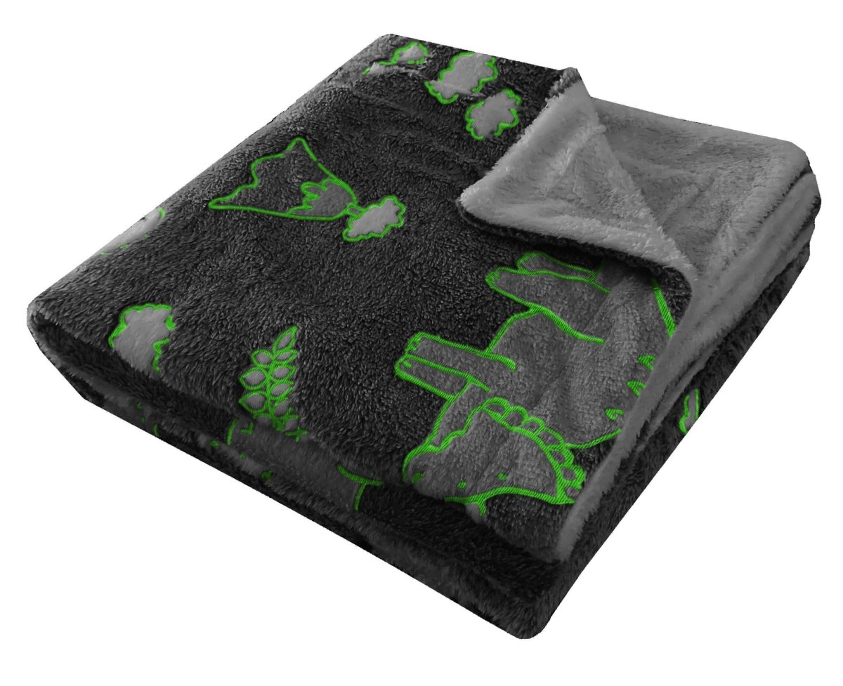 OLIVIA ROCCO Dinosaur Glow In The Dark Teddy Fleece Duvet Set With Bed Throw And Cushion - Joe’s Haven