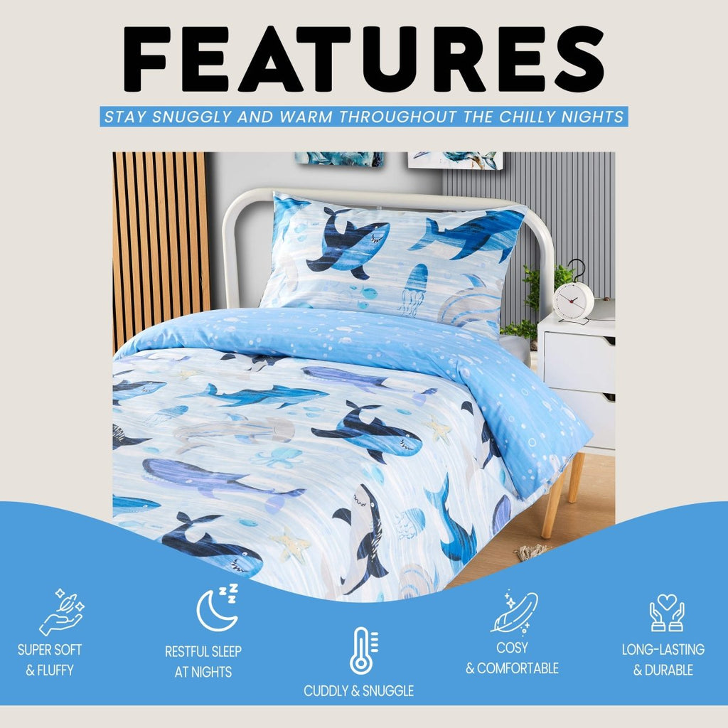 OLIVIA ROCCO Duvet Cover Set For Kids For Boys And Girls Sharks And Whales Reversible - Joe’s Haven