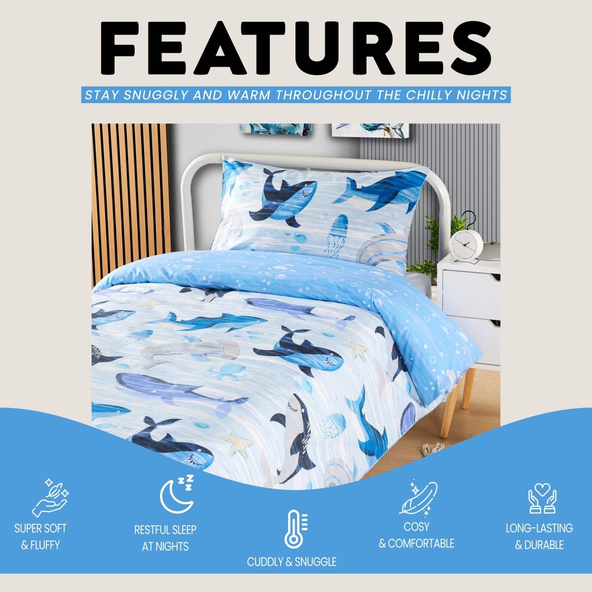 OLIVIA ROCCO Duvet Cover Set For Kids For Boys And Girls Sharks And Whales Reversible - Joe’s Haven