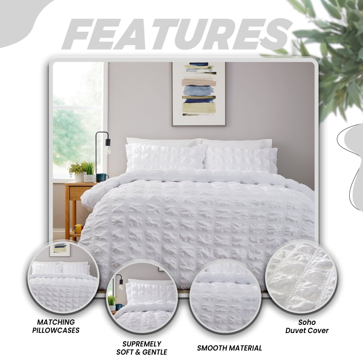 OLIVIA ROCCO Duvet Cover Set Microfibre Quilted White With Pillowcases Easy Care Bedding - Joe’s Haven