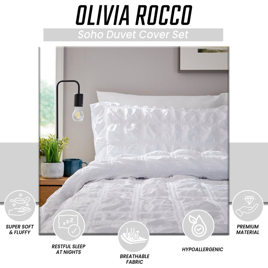OLIVIA ROCCO Duvet Cover Set Microfibre Quilted White With Pillowcases Easy Care Bedding - Joe’s Haven