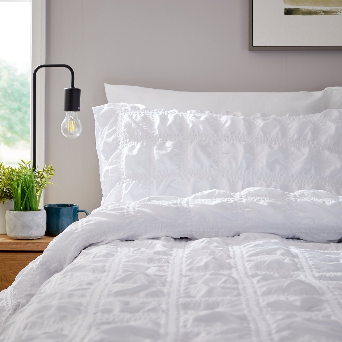 OLIVIA ROCCO Duvet Cover Set Microfibre Quilted White With Pillowcases Easy Care Bedding - Joe’s Haven
