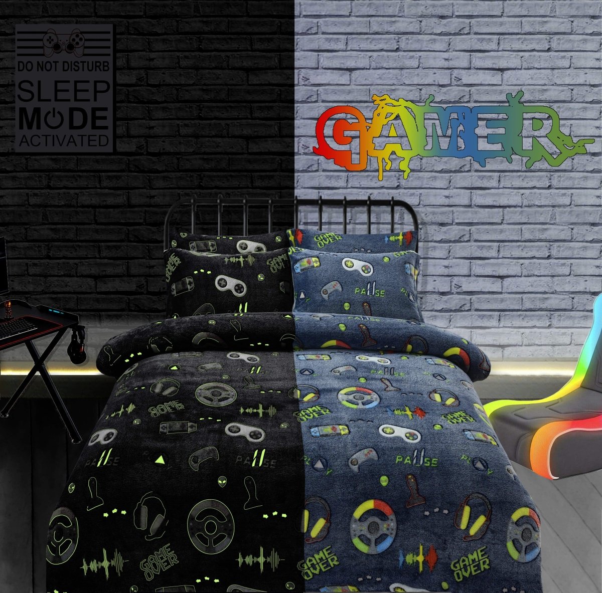 OLIVIA ROCCO Glow In The Dark Teddy Fleece Duvet Set For Kids Winter Warm Cosy Bedding - Joe’s Haven
