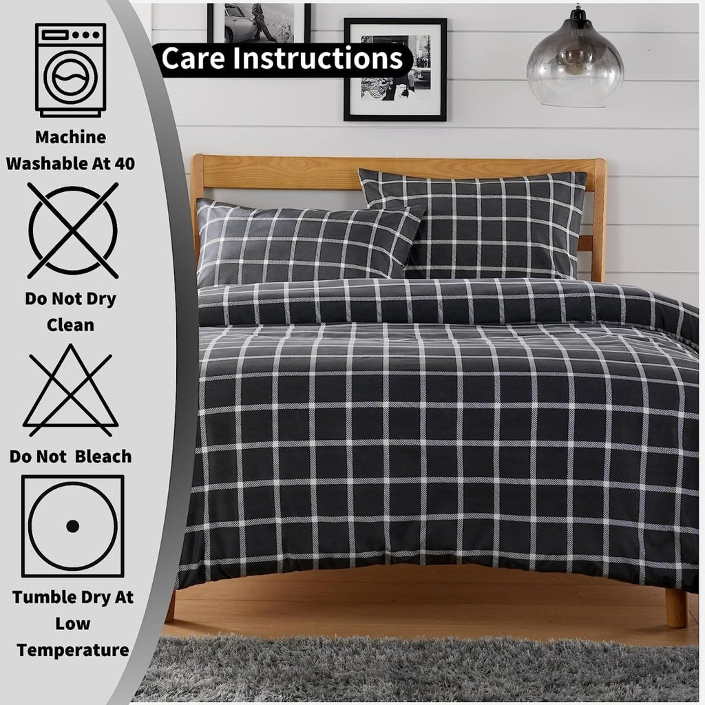 OLIVIA ROCCO Grey Check Reversible Duvet Cover Set Breathable Microfibre Easy Care - Joe’s Haven