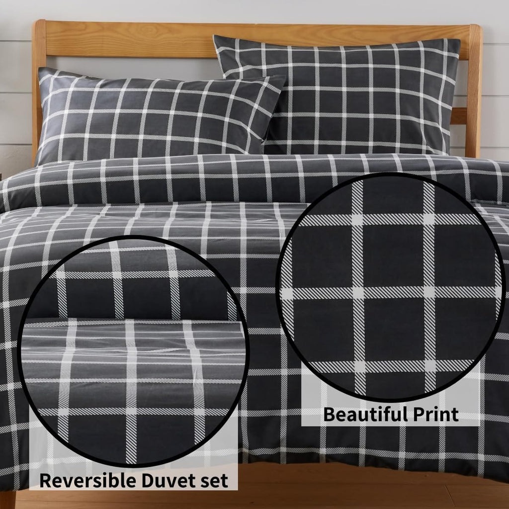 OLIVIA ROCCO Grey Check Reversible Duvet Cover Set Breathable Microfibre Easy Care - Joe’s Haven