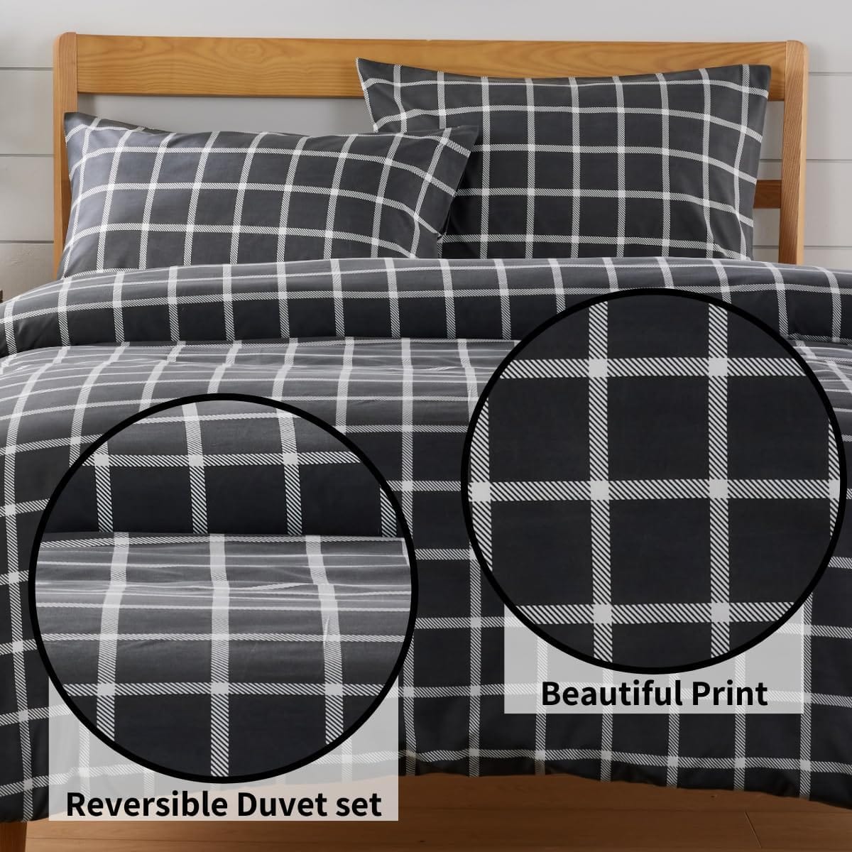 OLIVIA ROCCO Grey Check Reversible Duvet Cover Set Breathable Microfibre Easy Care - Joe’s Haven