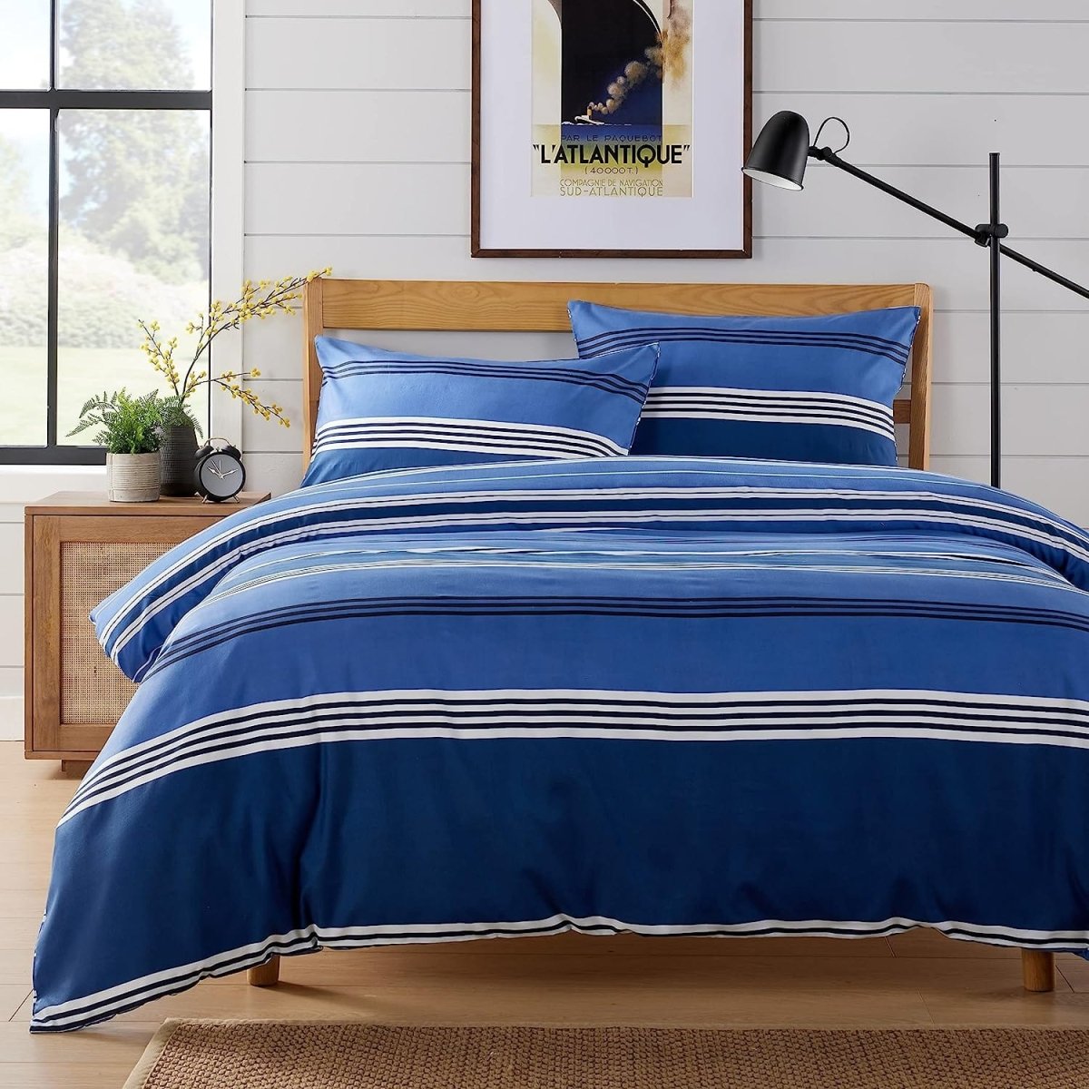 OLIVIA ROCCO Harlow Stripes Blue Duvet Cover Set With Pillowcases Breathable Microfibre for Easy - Care Everyday Luxury - Joe’s Haven