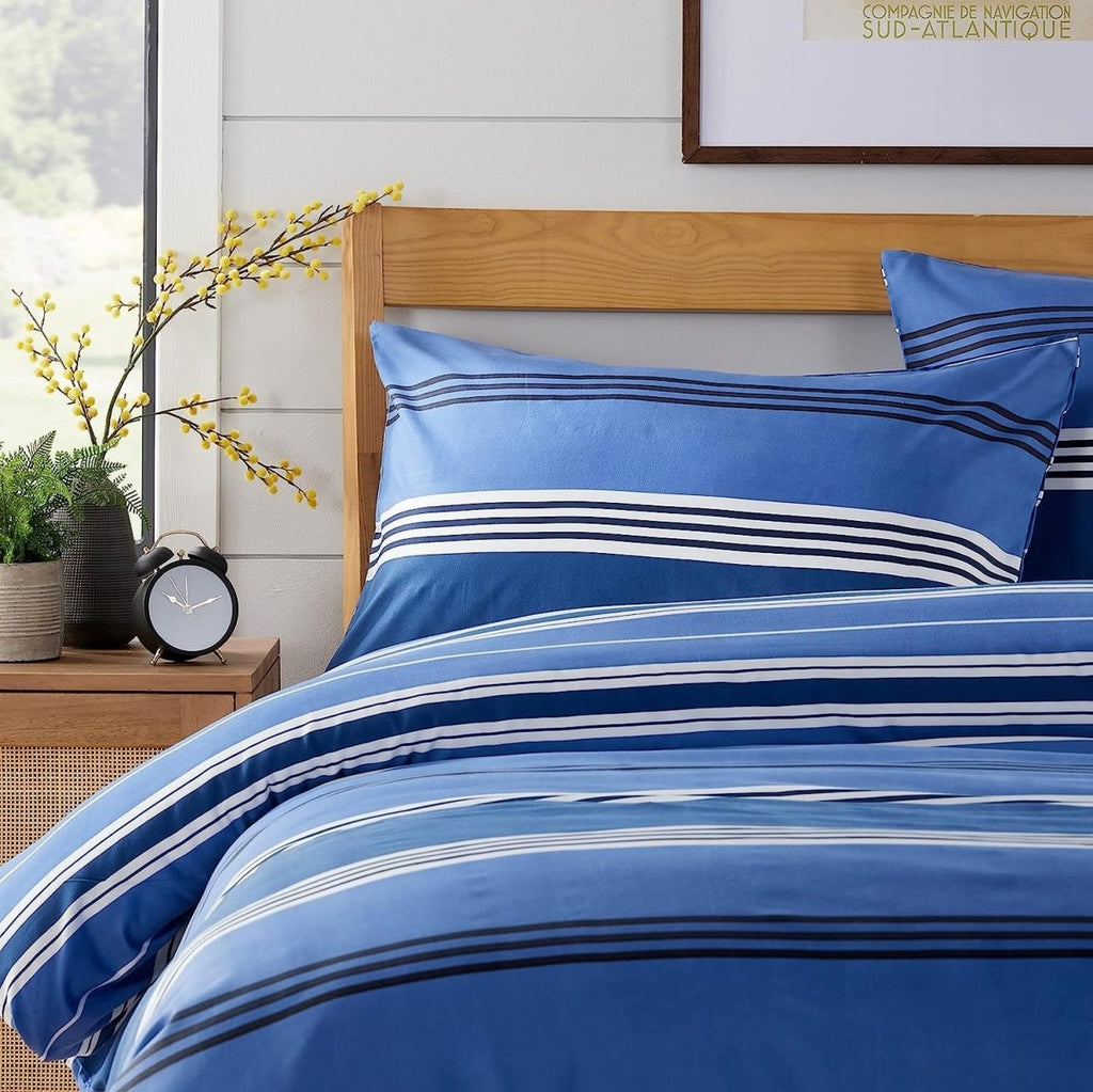 OLIVIA ROCCO Harlow Stripes Blue Duvet Cover Set With Pillowcases Breathable Microfibre for Easy - Care Everyday Luxury - Joe’s Haven