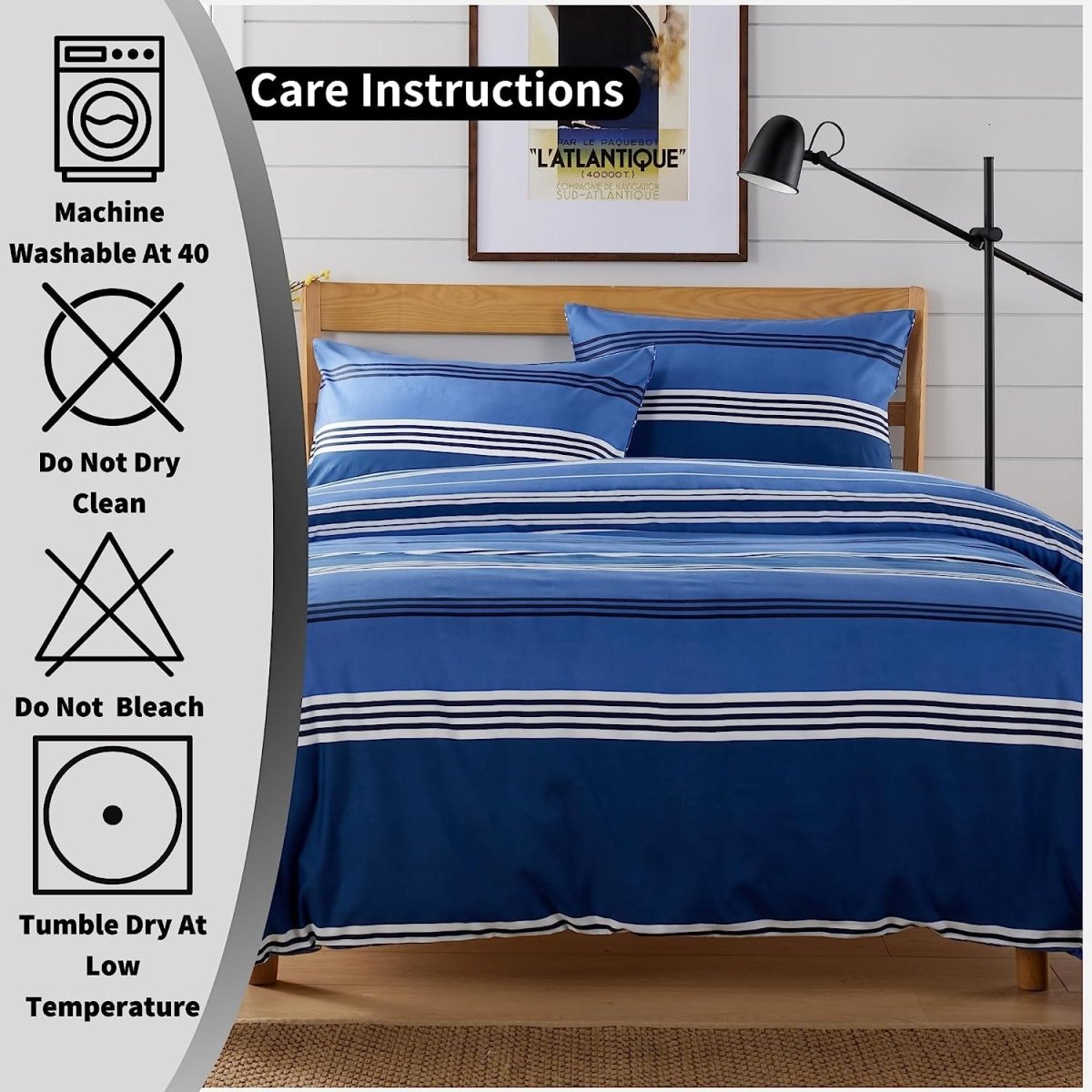 OLIVIA ROCCO Harlow Stripes Blue Duvet Cover Set With Pillowcases Breathable Microfibre for Easy - Care Everyday Luxury - Joe’s Haven