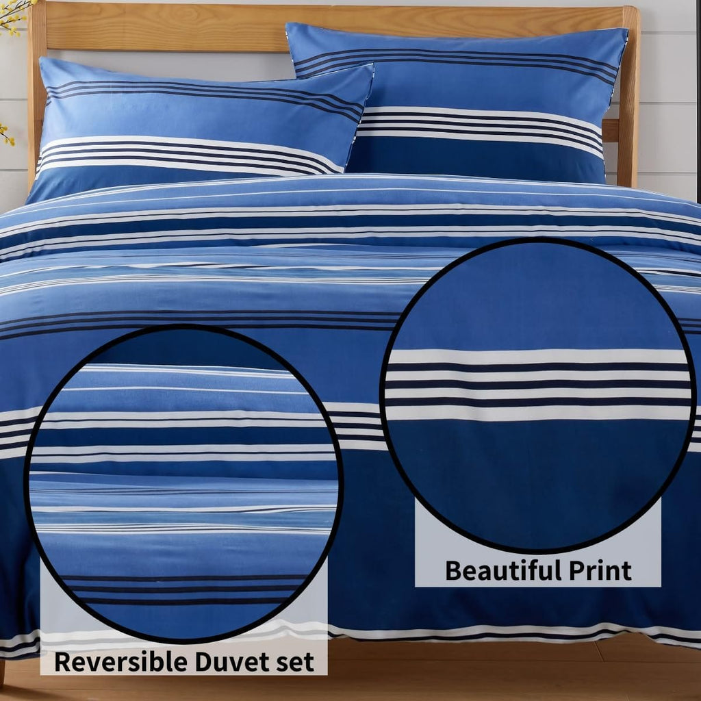 OLIVIA ROCCO Harlow Stripes Blue Duvet Cover Set With Pillowcases Breathable Microfibre for Easy - Care Everyday Luxury - Joe’s Haven