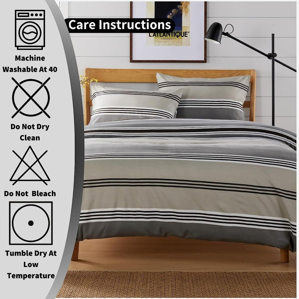 OLIVIA ROCCO Harlow Stripes Grey Reversible Quilted Duvet Cover Set With Button Closure - Joe’s Haven