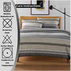 OLIVIA ROCCO Harlow Stripes Grey Reversible Quilted Duvet Cover Set With Button Closure - Joe’s Haven