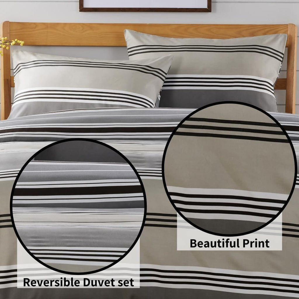 OLIVIA ROCCO Harlow Stripes Grey Reversible Quilted Duvet Cover Set With Button Closure - Joe’s Haven