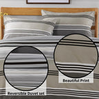 OLIVIA ROCCO Harlow Stripes Grey Reversible Quilted Duvet Cover Set With Button Closure - Joe’s Haven