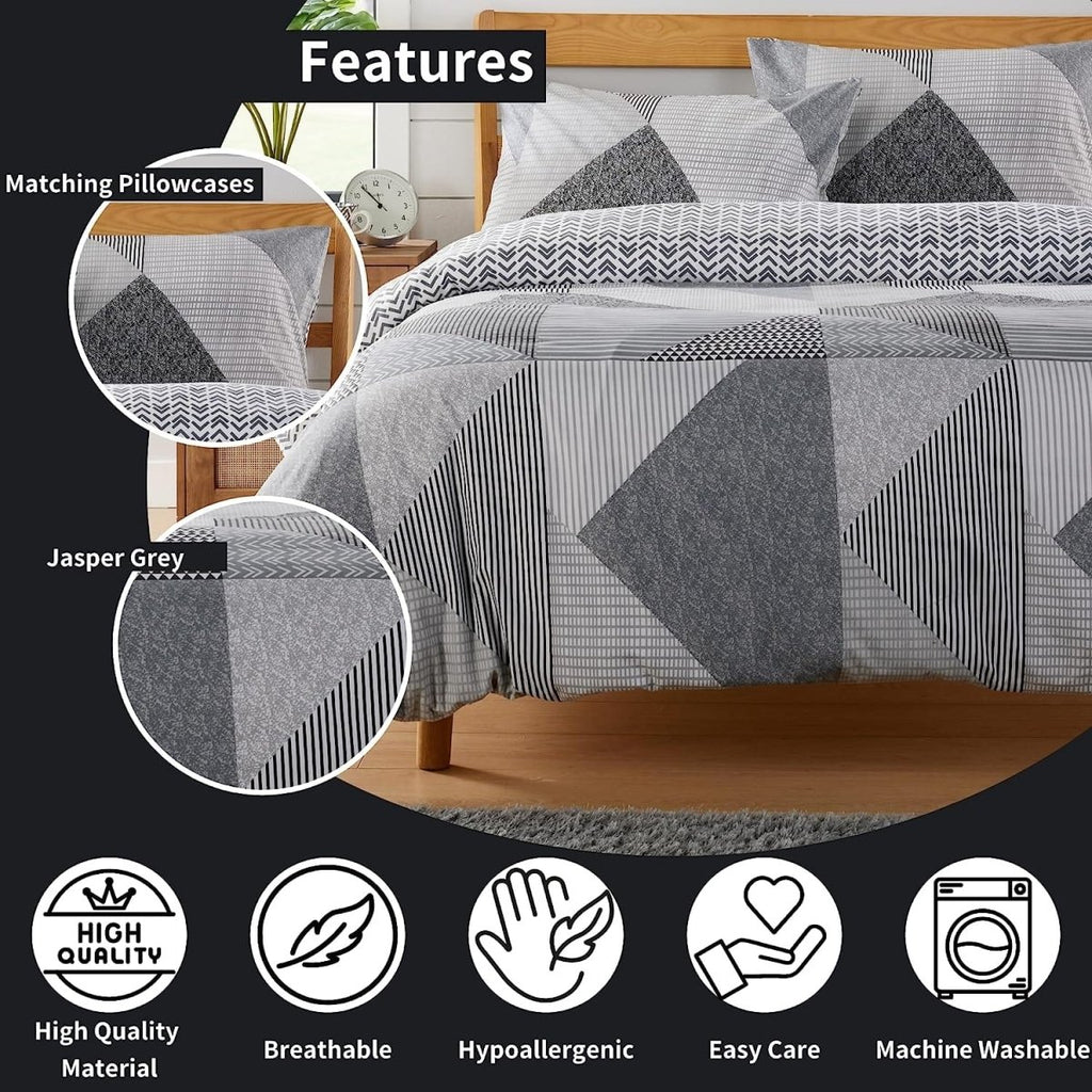 OLIVIA ROCCO Jasper Grey Printed Reversible Quilted Duvet Cover Set With Button Closure - Joe’s Haven