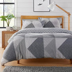 OLIVIA ROCCO Jasper Grey Printed Reversible Quilted Duvet Cover Set With Button Closure - Joe’s Haven