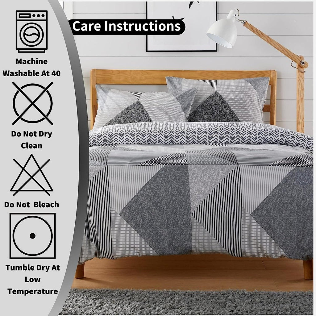 OLIVIA ROCCO Jasper Grey Printed Reversible Quilted Duvet Cover Set With Button Closure - Joe’s Haven