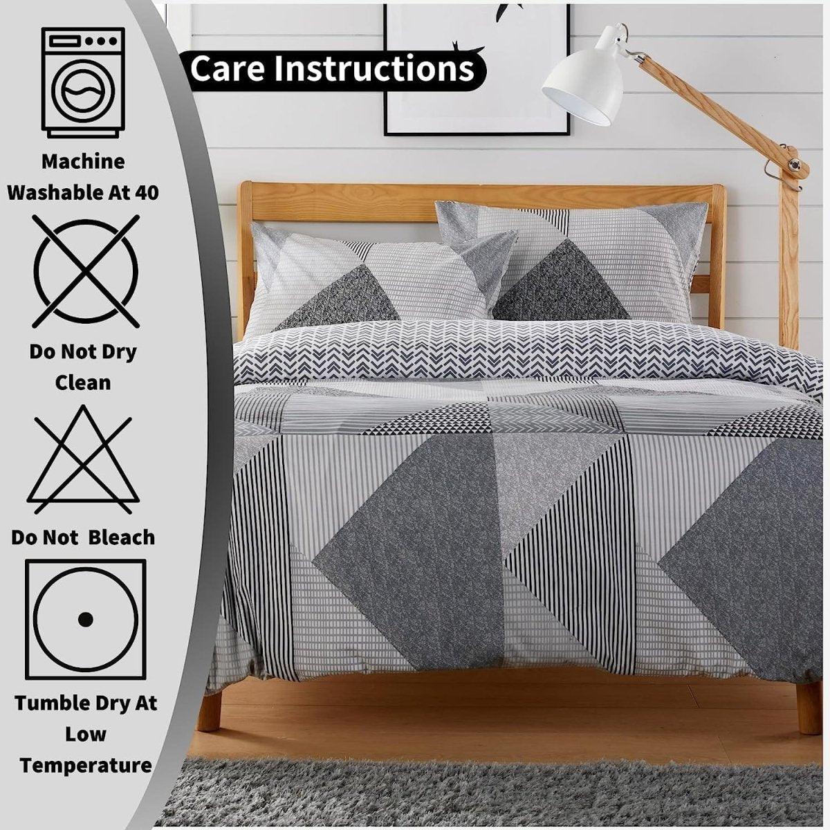 OLIVIA ROCCO Jasper Grey Printed Reversible Quilted Duvet Cover Set With Button Closure - Joe’s Haven