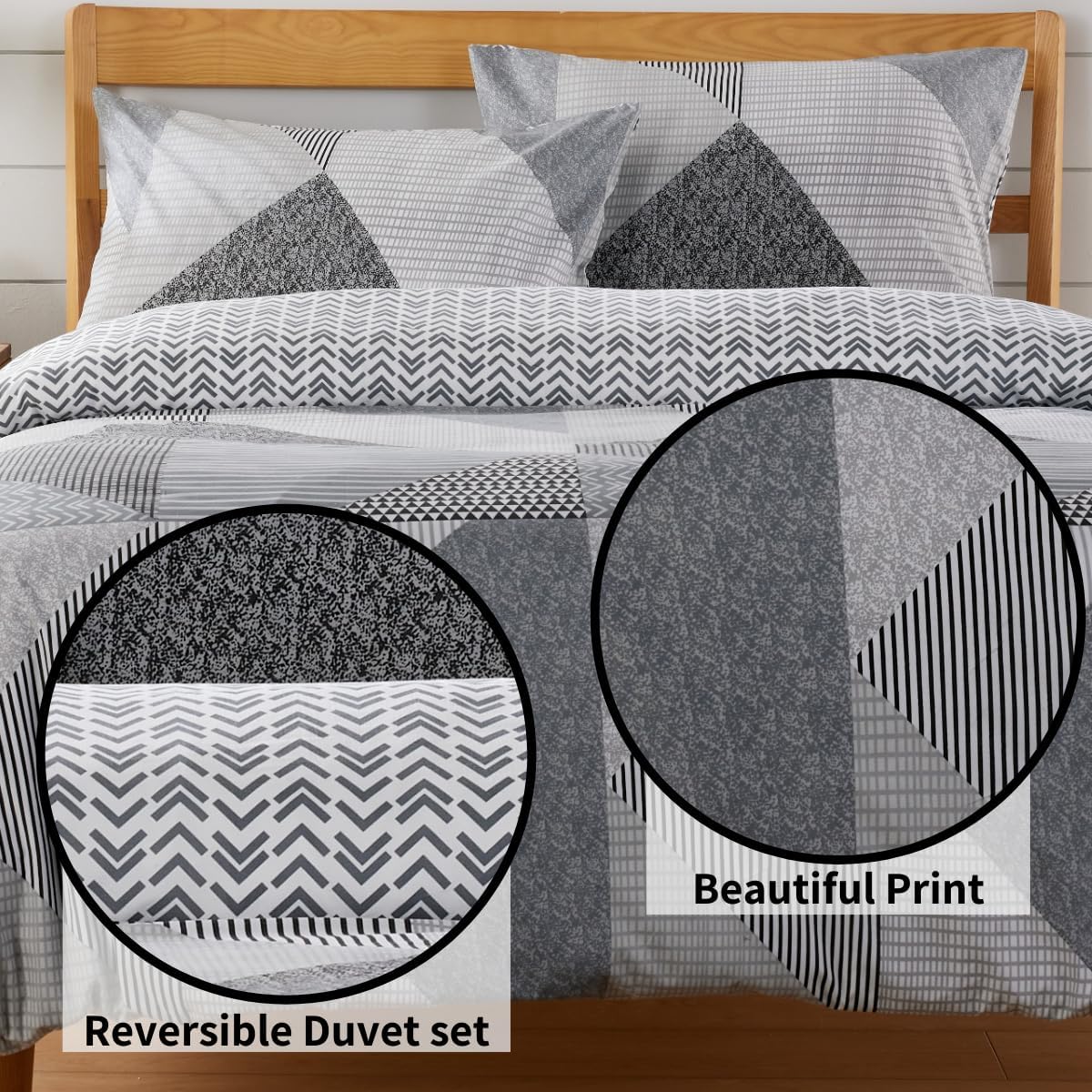 OLIVIA ROCCO Jasper Grey Printed Reversible Quilted Duvet Cover Set With Button Closure - Joe’s Haven
