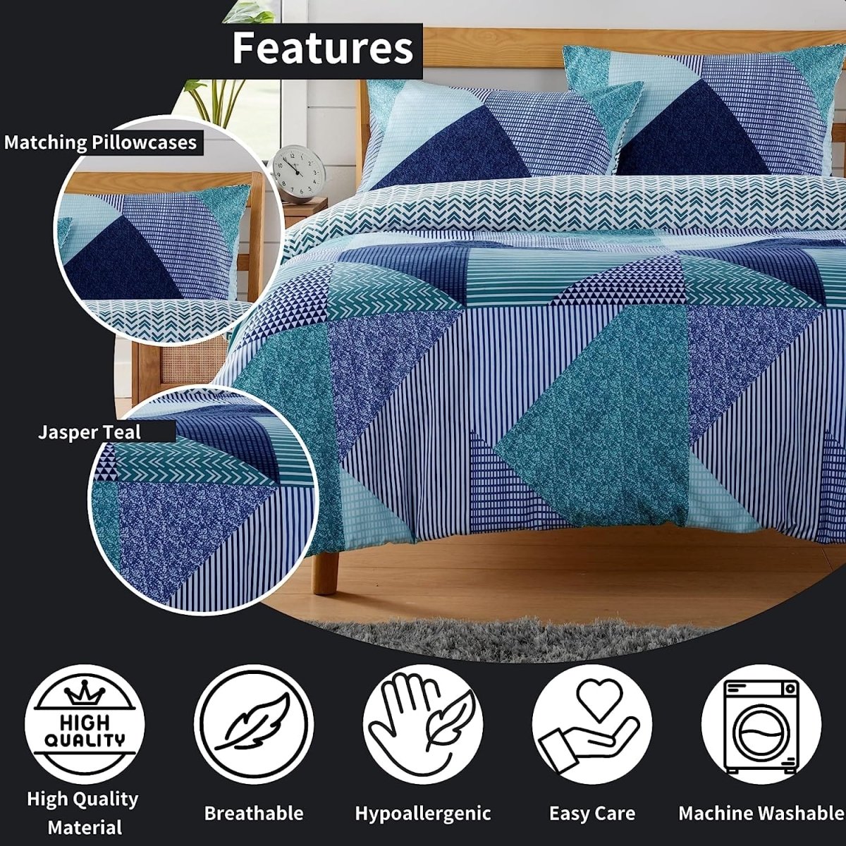OLIVIA ROCCO Jasper Teal Printed Duvet Cover Set Easy Care With Button Closure for a Hotel - Style Bedroom Refresh - Joe’s Haven