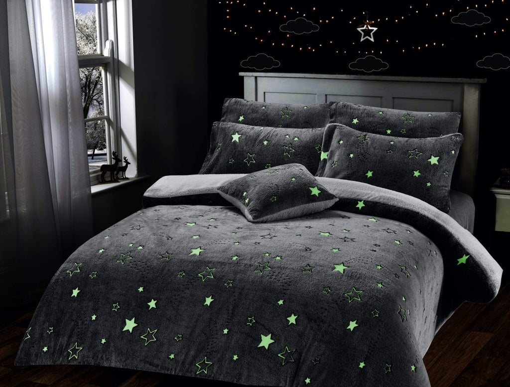 OLIVIA ROCCO Magical Stars Glow In The Dark Teddy Fleece Kids Duvet Set Ultra Soft - Joe’s Haven