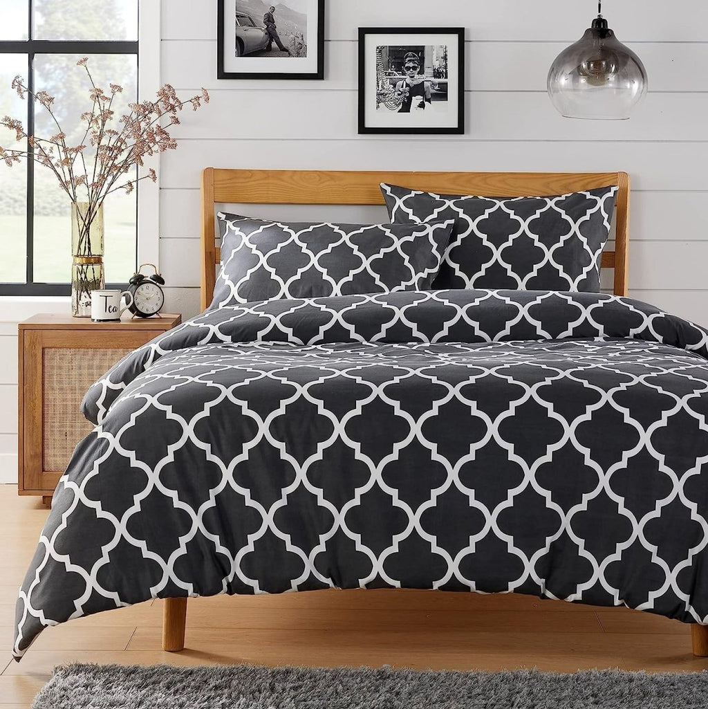 OLIVIA ROCCO Marrakesh Grey Printed Duvet Cover Set Easy Care With Pillowcases Hotel - Quality Super Soft Finish - Joe’s Haven