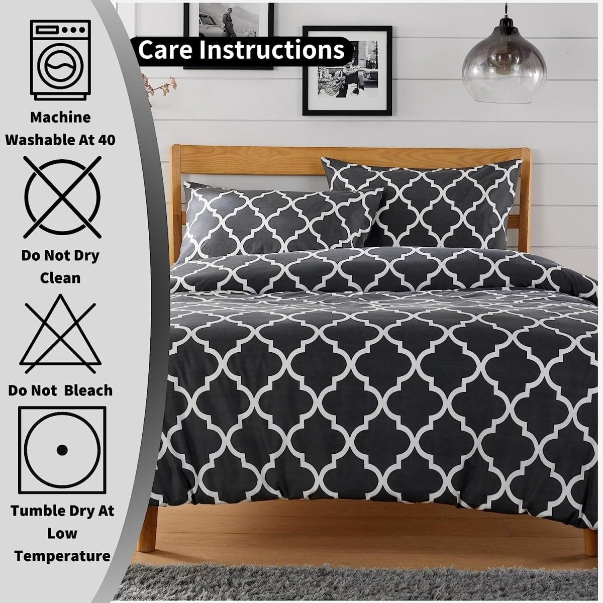 OLIVIA ROCCO Marrakesh Grey Printed Duvet Cover Set Easy Care With Pillowcases Hotel - Quality Super Soft Finish - Joe’s Haven