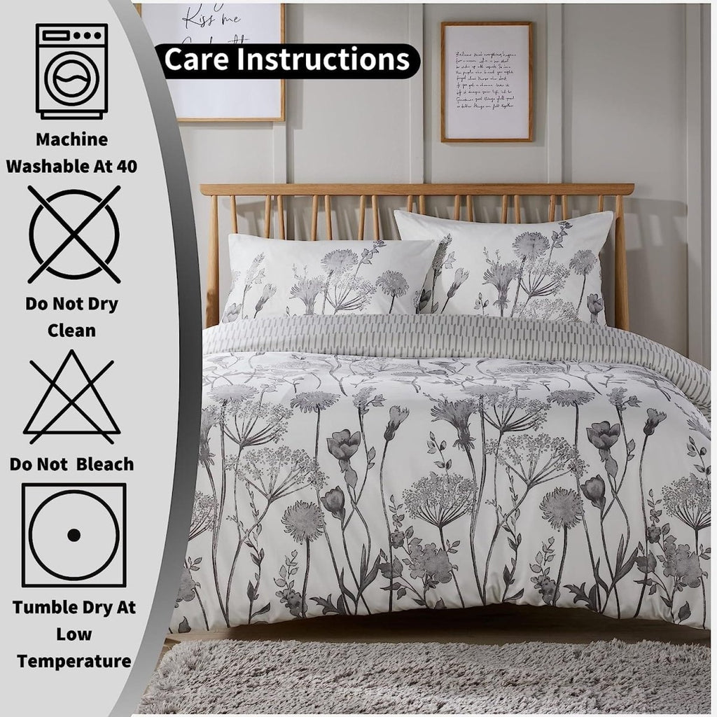 OLIVIA ROCCO Meadow Grey Reversible Duvet Cover Set With Pillowcases Breathable Microfibre for Everyday Luxury Hotel-Style - Joe’s Haven