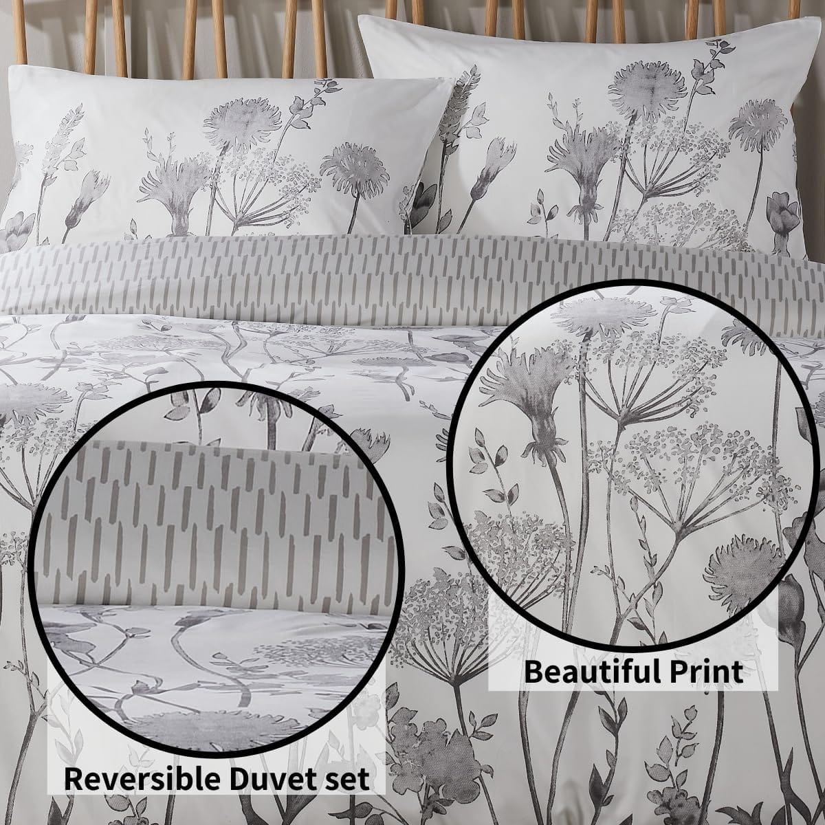 OLIVIA ROCCO Meadow Grey Reversible Duvet Cover Set With Pillowcases Breathable Microfibre for Everyday Luxury Hotel - Style - Joe’s Haven