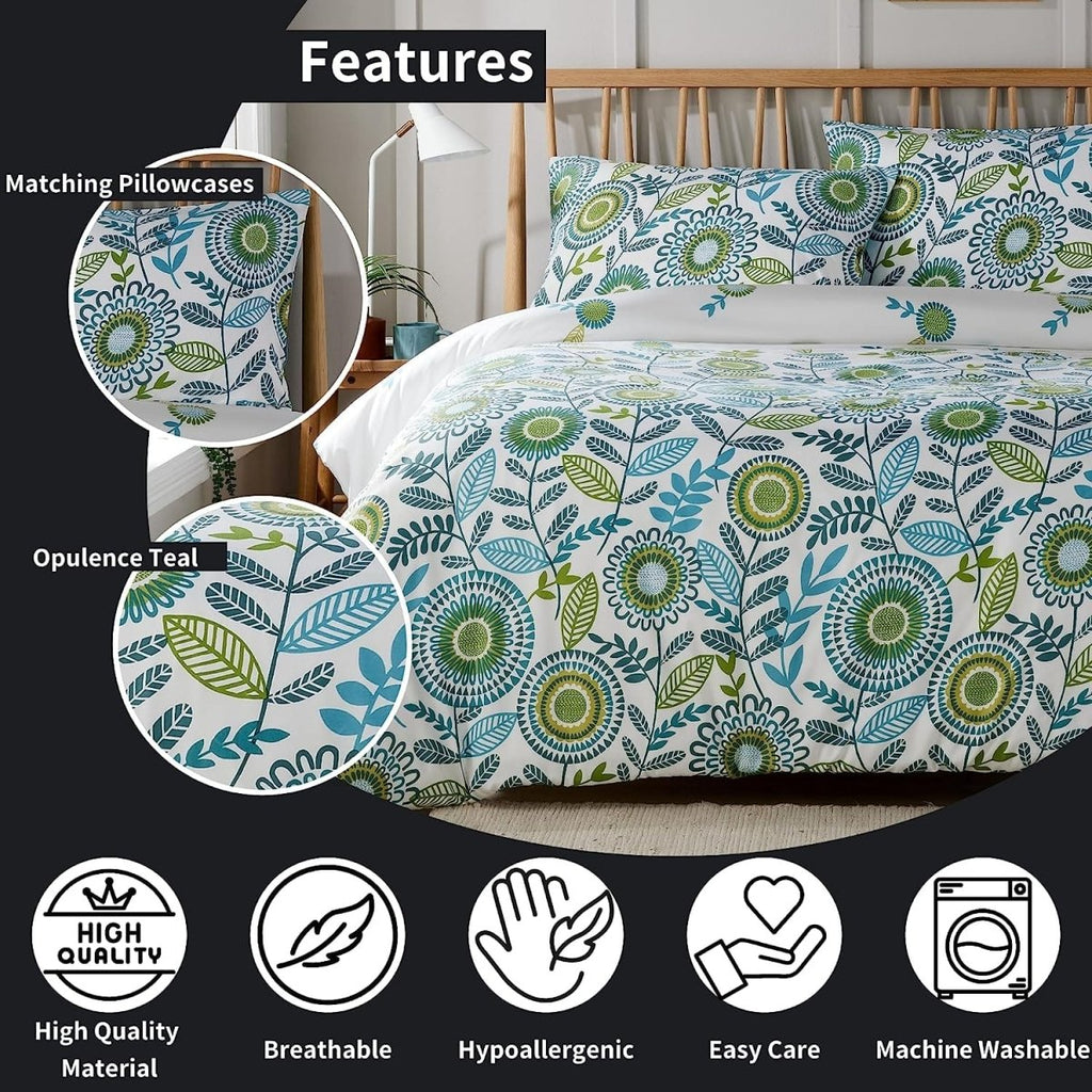 OLIVIA ROCCO Opulence Teal Printed Reversible Duvet Cover Set With Button Closure Single - Joe’s Haven