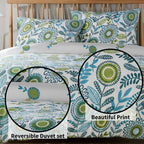 OLIVIA ROCCO Opulence Teal Printed Reversible Duvet Cover Set With Button Closure Single - Joe’s Haven