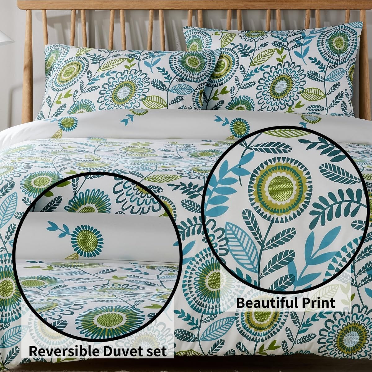 OLIVIA ROCCO Opulence Teal Printed Reversible Duvet Cover Set With Button Closure Single - Joe’s Haven