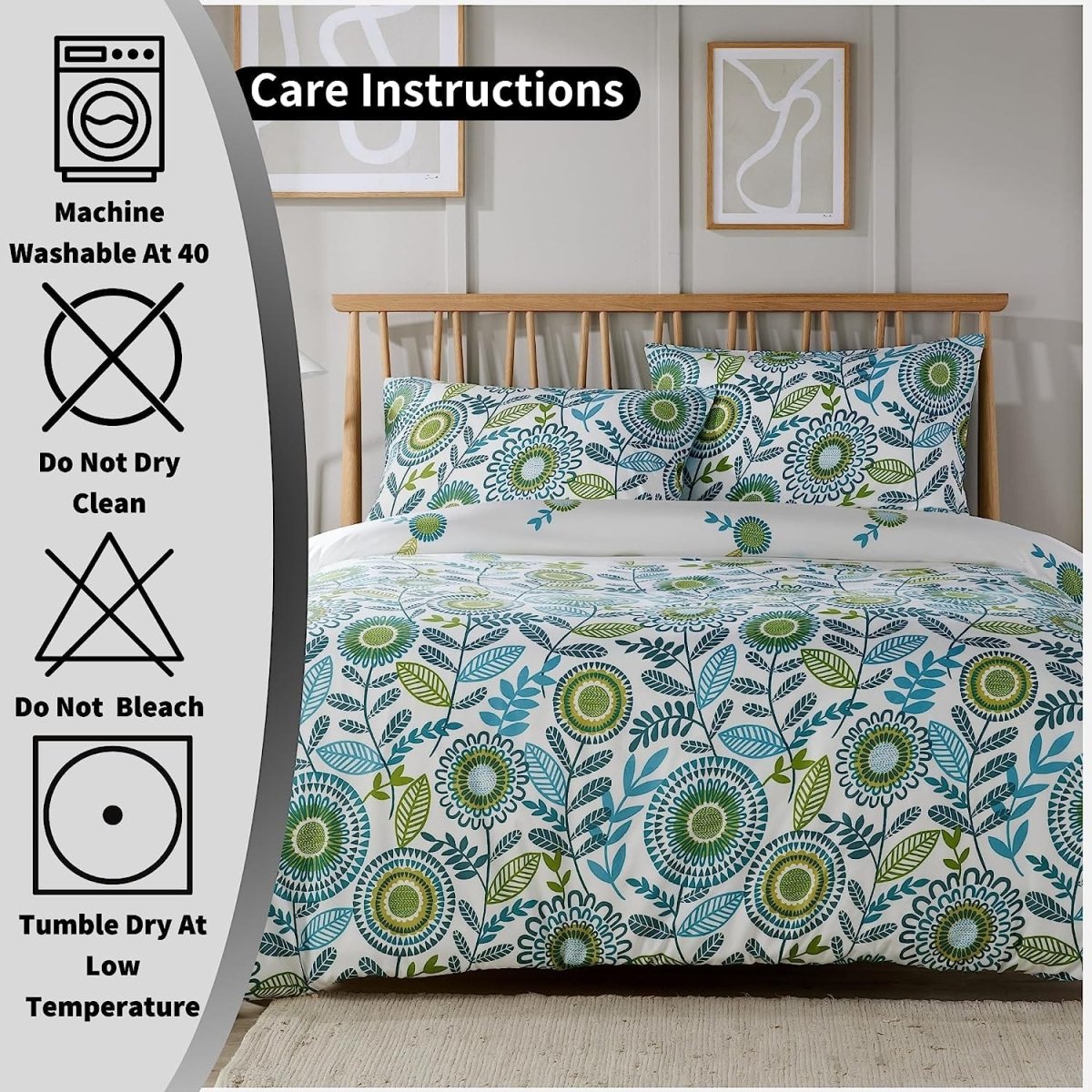 OLIVIA ROCCO Opulence Teal Printed Reversible Duvet Cover Set With Button Closure Single - Joe’s Haven