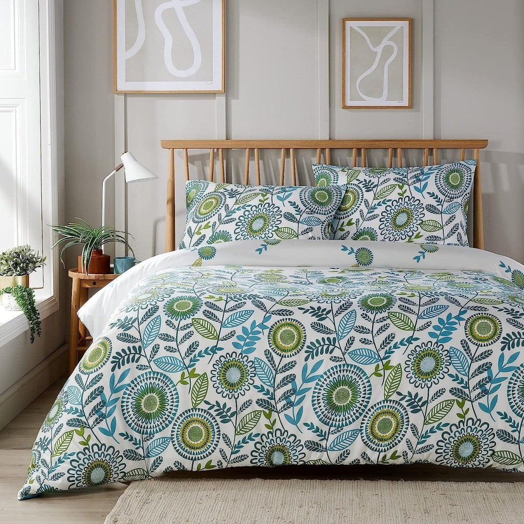 OLIVIA ROCCO Opulence Teal Printed Reversible Duvet Cover Set With Button Closure Single - Joe’s Haven