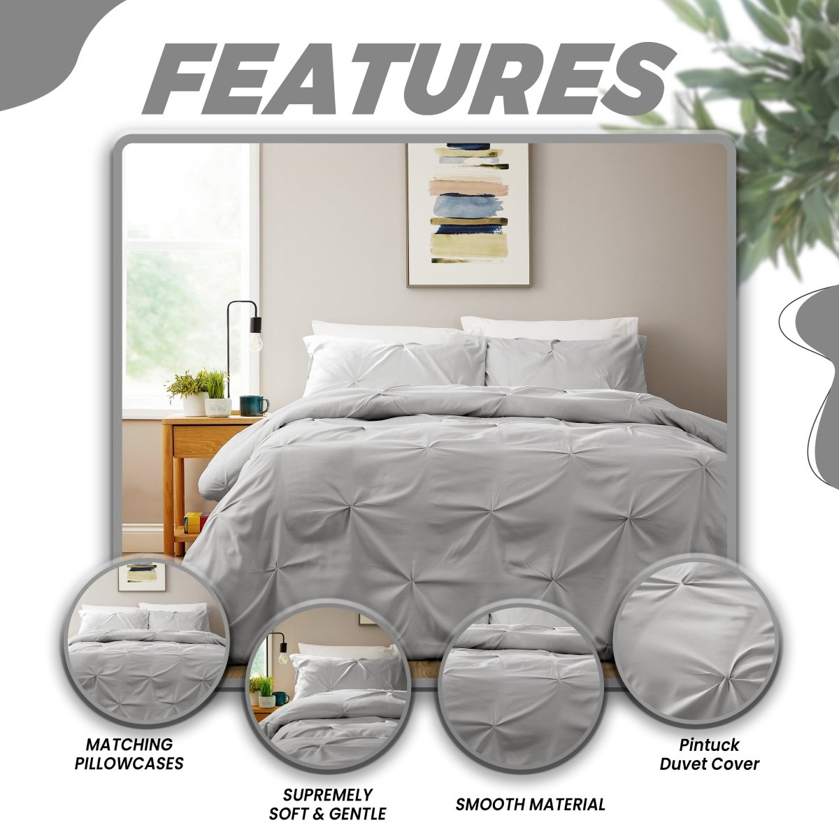 OLIVIA ROCCO Pintuck Grey Microfibre Duvet Cover Set With Pillowcases Soft Breathable - Joe’s Haven