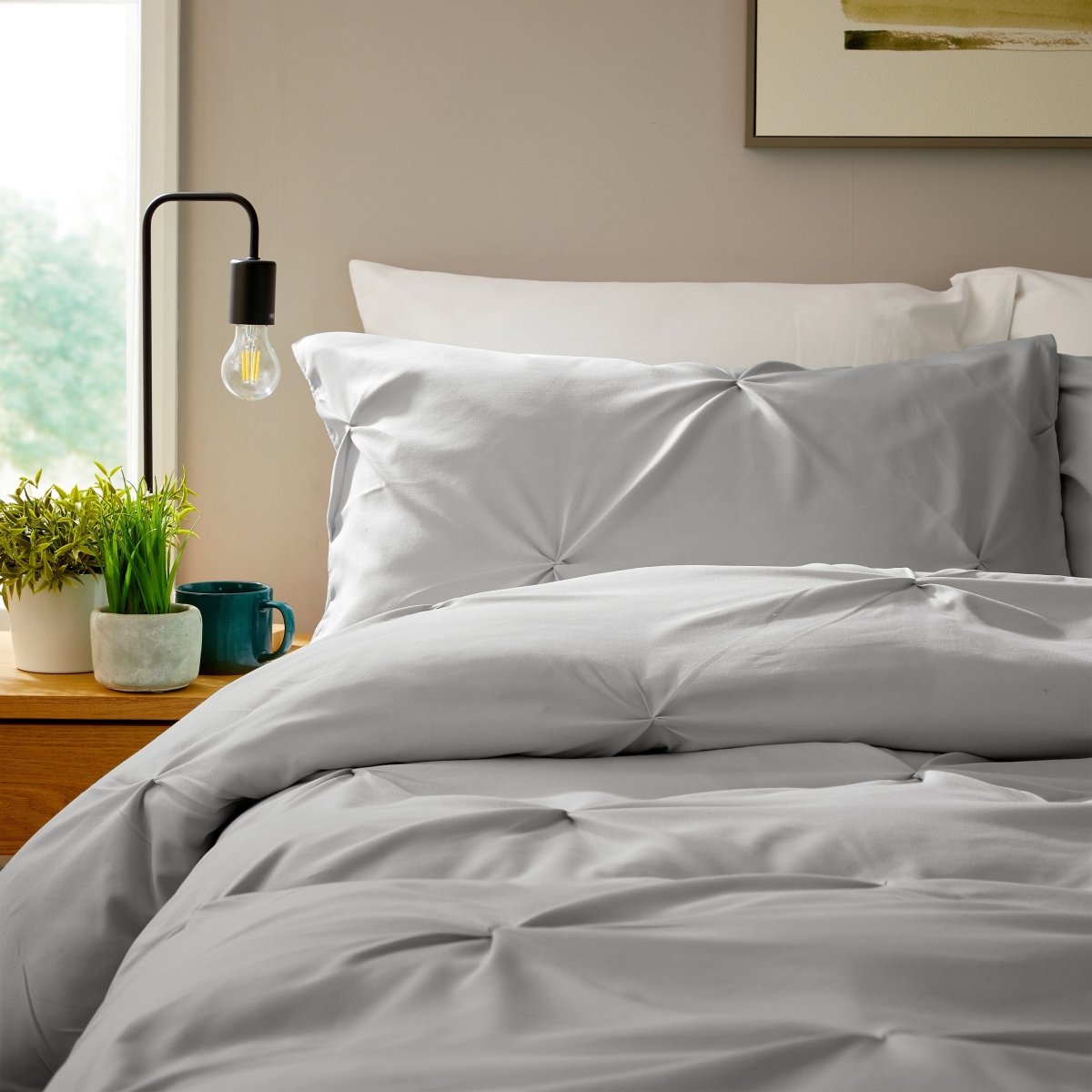OLIVIA ROCCO Pintuck Grey Microfibre Duvet Cover Set With Pillowcases Soft Breathable - Joe’s Haven