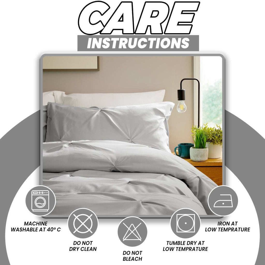 OLIVIA ROCCO Pintuck Grey Microfibre Duvet Cover Set With Pillowcases Soft Breathable - Joe’s Haven