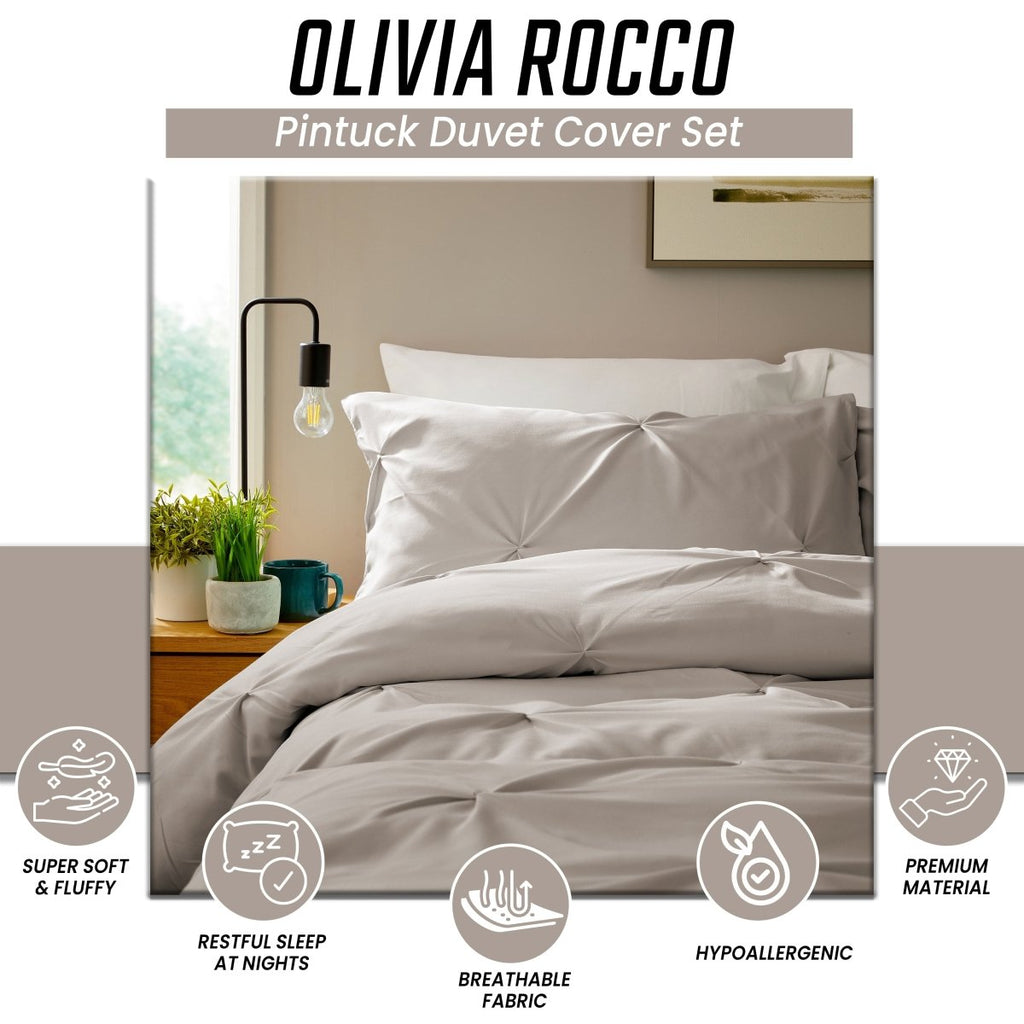 OLIVIA ROCCO Pintuck Natural Microfibre Duvet Cover Set With Pillowcases Easy Care - Joe’s Haven