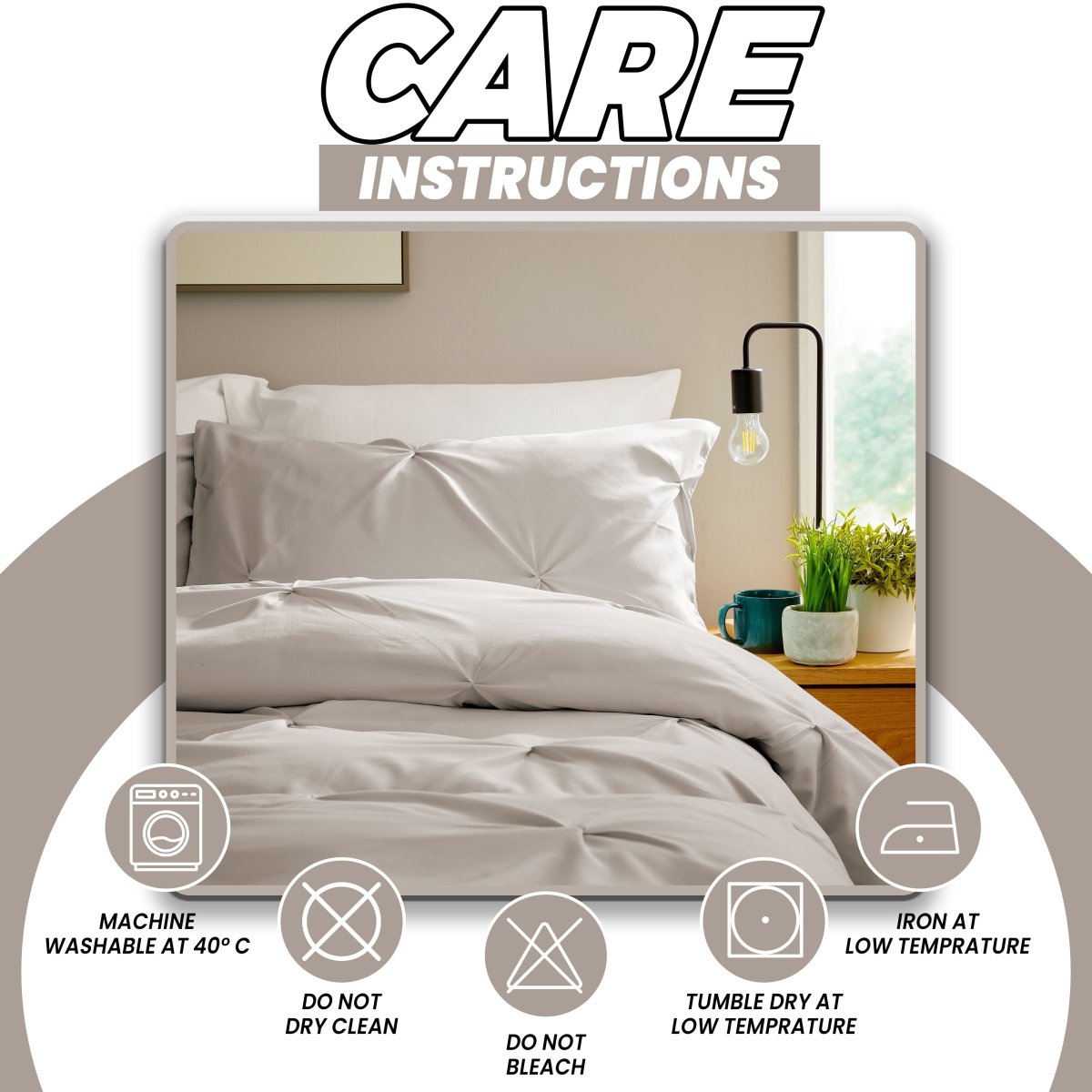 OLIVIA ROCCO Pintuck Natural Microfibre Duvet Cover Set With Pillowcases Easy Care - Joe’s Haven