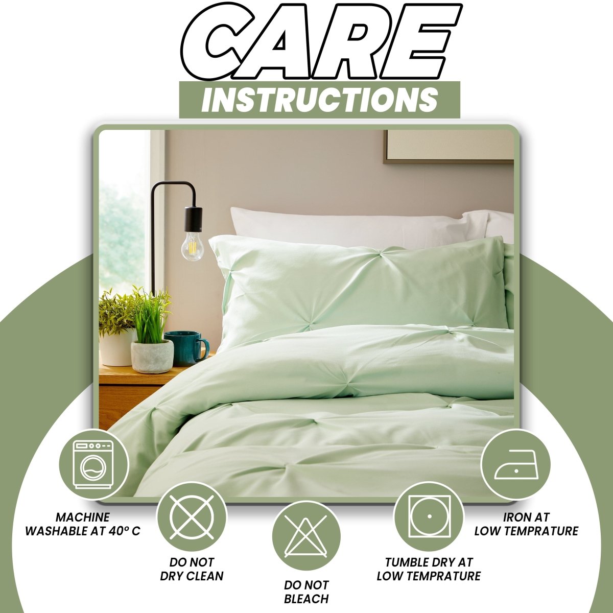 OLIVIA ROCCO Pintuck Sage Green Microfibre Duvet Cover Set With Pillowcases Easy Care - Joe’s Haven
